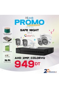 SafeNight 4h.2 - Pack de Vidéosurveillance Complet HIKVISION HiLook  DVR HD + 4 cameras 2MP CoLorVu avec  accessoires